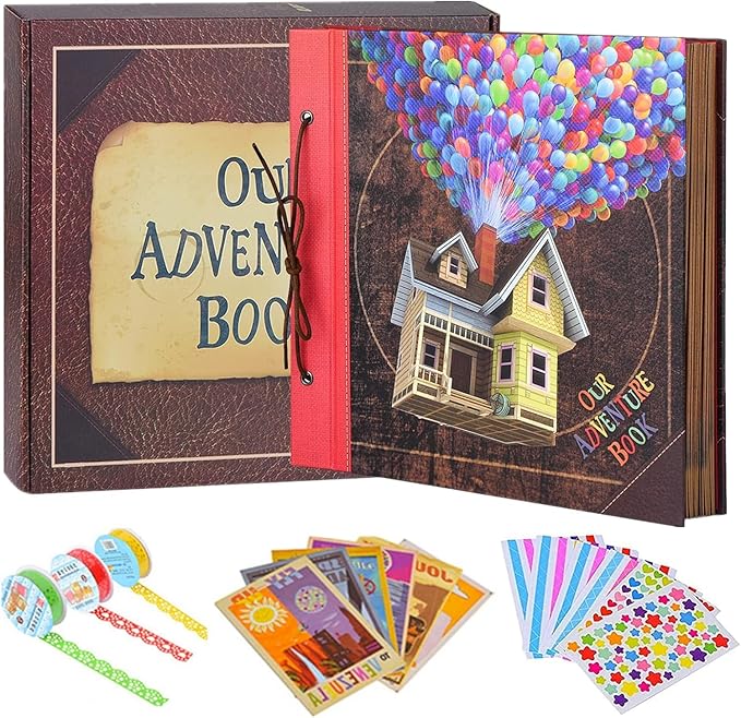 Our Adventure Book 12x12 Inch,Scrapbook Album Large Handmade Travel Scrapbook 60 Pages DIY Album for Anniversary,Wedding,Travelling,Writing,Baby,Friends,Family,Couple Gifts (12in-Up House)
