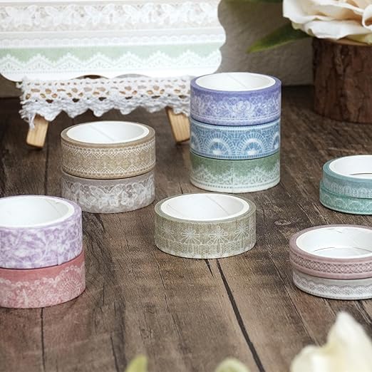 YUBBAEX 12 Rolls Lace Patterns Washi Tape Set Vintage Arts Masking Tape Floral Decorative for DIY Crafts, Bullet Journal Supplies, Planners, Scrapbook, Card/Gift Wrapping