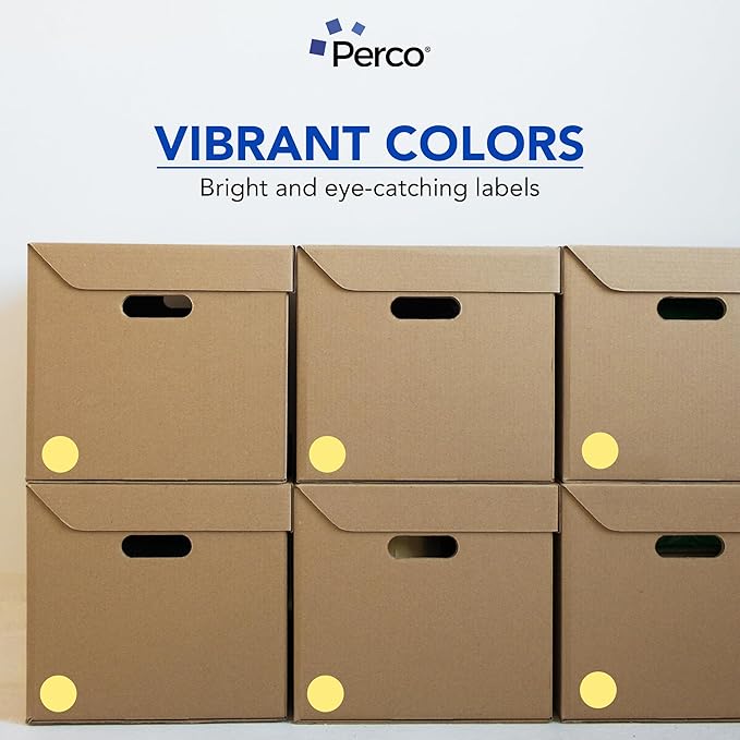perco metallic gold 2-inch perforated circle dot sticker labels — 250 round stickers per roll — with permanent adhesive for awards, product seals, gift packaging, event marking & more — made in usa