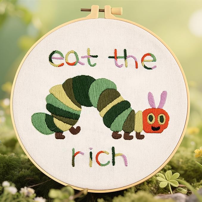 Hungry Caterpillar Embroidery Kits for Beginners Adults, Cute Embroidery Starter Kits, Counted Cross Stitch Kits for Beginners DIY Craft Kits for Adults Women, Embroidery Hoop, Thread & Video Tutorial