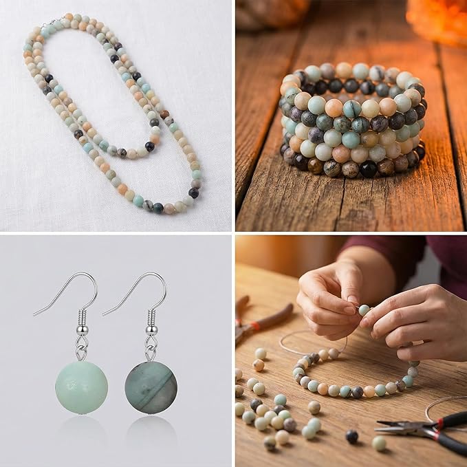 Natural Stone Beads for Jewelry Making 100pcs 8mm Genuine Gemstone Round Amazonite Beads for DIY Bracelets Necklaces Yoga Mala Healing Crystal Stones for Crafts