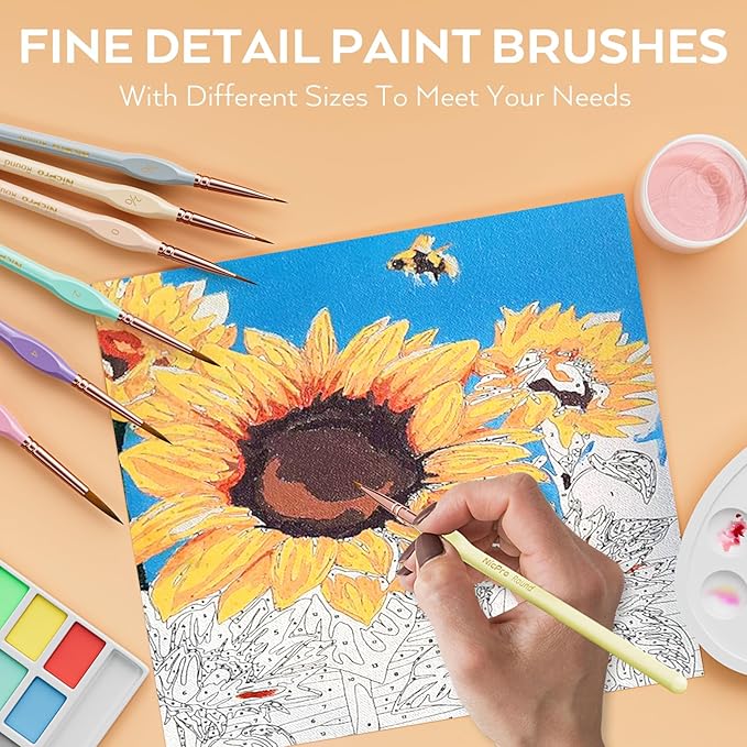 Nicpro 10PCS Micro Fine Detail Paint Brush Set, Aesthetic Pastel Small Miniature Fine Tip Detail Brushes Kit for Acrylic Oil Watercolor, Craft, Models, Miniatures, Rock Painting, Paint by Numbers
