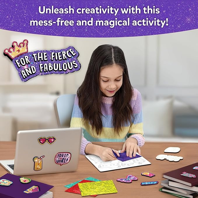 Skillmatics Foil Fun - Girl Power, 20+ DIY Foil Art Magnets, Mess-Free Craft Kit, 60+ Foam Stickers, Creative Activity for Girls, Kids, Tweens, Teens (Ages 7-13), Gifts, Travel, Party Favor