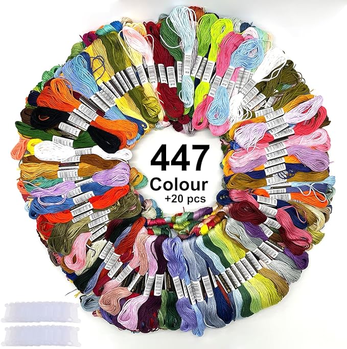 Bracelet String Kits, 447 Colors Rainbow Color Embroidery Thread, Cross Cotton Stitch Embroidery Thread, Bracelet Yarn with 20 Plastic bobbins(447 Color)
