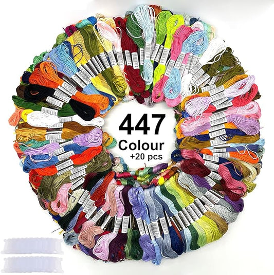 Bracelet String Kits, 447 Colors Rainbow Color Embroidery Thread, Cross Cotton Stitch Embroidery Thread, Bracelet Yarn with 20 Plastic bobbins(447 Color)