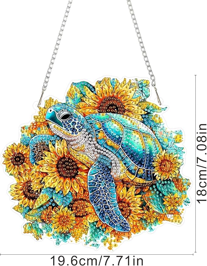 SENQAO Turtle Diamond Art Hanging Kit for Adult, Special Shaped Rhinestone, Double Sided DIY Acrylic Diamond Art Painting Window Pendants Home Garden Wall Hanging Kits Hanging Ornament (Sunflower)