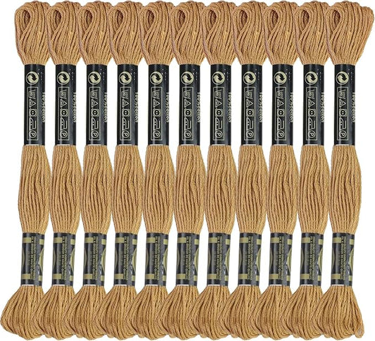 12 Skeins Premium Egyptian Embroidery Floss 9 Yards Each Egyptian Long Fiber Cotton Cross Stitch Thread for Embroidery Projects Bracelet. (12, Light Tan)