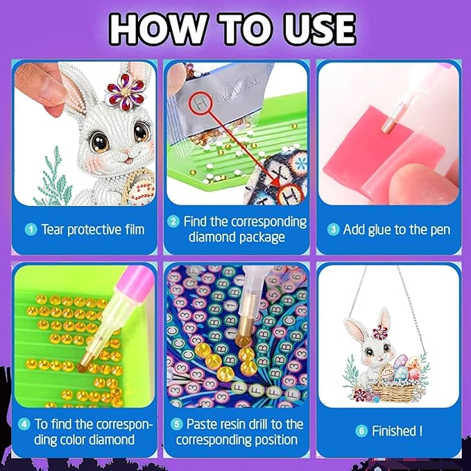 BAWKENTON Easter Hanging Diamonds Art kit for Adult, DIY Diamonds Painting Art Kit, 7.92x8.66 inch Acrylic Diamonds Painting Board Kit Ornament, Special Crystal Diamond Hanging Ornament