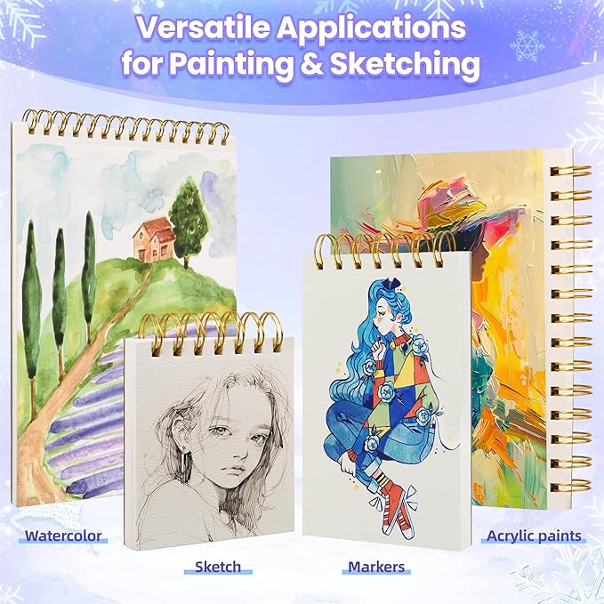 Qlmhudam Watercolor Paper Pad 4" x6”(30 Sheets, 140lb/300g), Spiral - Bound with Tear - Line. A Small Watercolor pad and Artist-Grade Watercolor Book for Adults & Kids -Compact Travel Sketchbook