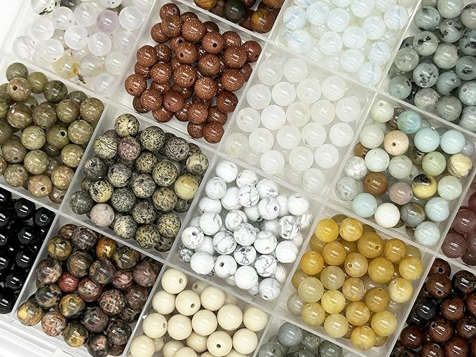 Yephac 1120pcs 6mm Natural Gemstone Beads Loose Gemstone for Jewelry Making, Hole Size 1mm Smooth Beads for DIY Bracelet Necklace Earrings,Box Packed(28 Colors-2,6mm)