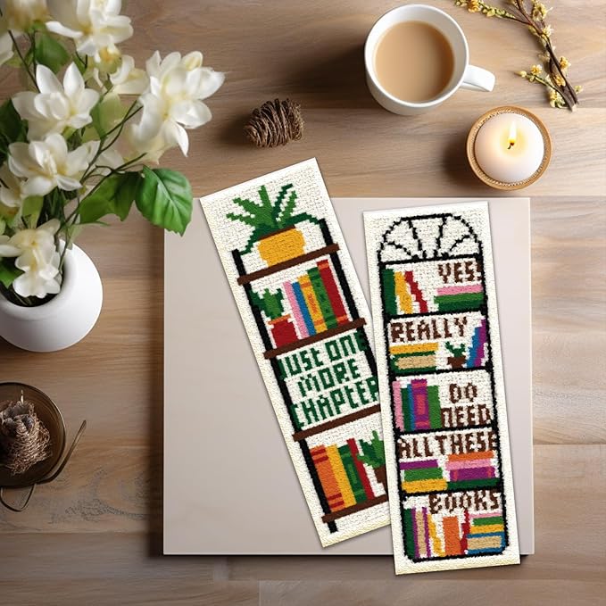 ACRNIGHEET 6PCS Cross Stitch Bookmark Kits Bookshelves Words Pattern Counted Cross Stitch Kits for Beginners Adults DIY Stamped Embroidery Bookmarks with Instructions Hand Embroidery Craft Gift