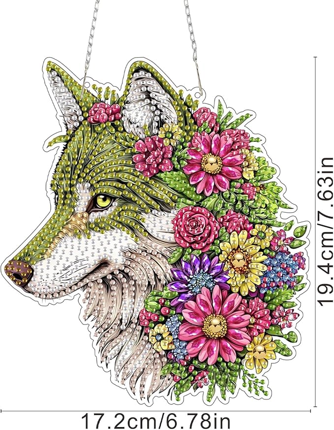 SENQAO Wolf Diamond Art Hanging Kits for Adults Kids, Acrylic Diamonds Painting Pendant Board Kit Wolf, Diamond Art Painting Window Pendants Home Garden Wall Hanging Kits Hanging Ornament