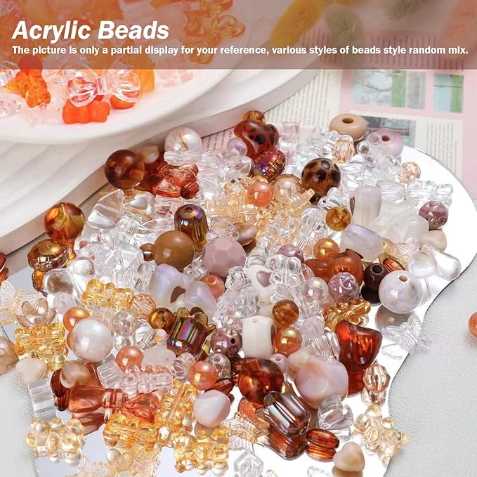Assorted Acrylic Beads for Bracelet Making Kit, 150g Brown Cute Beads for Keychain Making, Kandi Charms, Kawaii Jewelry Making, DIY Crafts