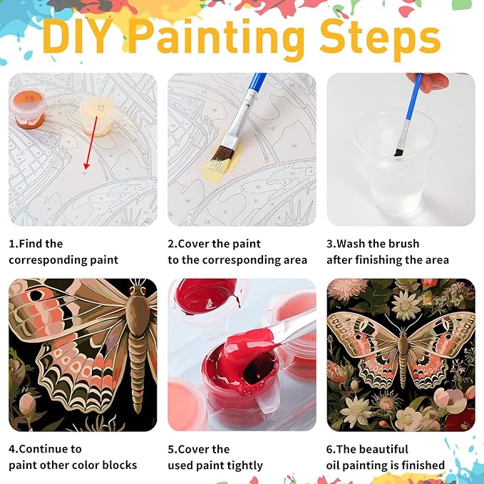 Paint by Numbers for Adult, Moth Paint by Numbers Kit for Adults Beginners, DIY Acrylic Oil Painting Kits with Brushes for Home Wall Decor 16x20Inch