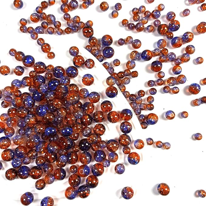 Glass Beads for Jewelry Making, 315Pcs Crackle Round 6/8/10mm Crystal Beads for Bracelet Craft Necklace Earring Making Wine Charms Wind Chimes, Red Amber with Blue Color