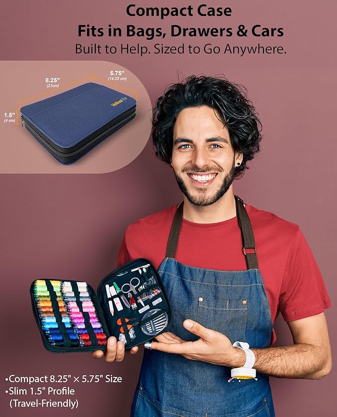 Easy to Use Navy Blue Sewing Kit for Adults and Kids - Needle and Thread Kit with Sewing Supplies and Accessories for Fixing Buttons & Small Repairs, Basic Travel Mending Set for Beginners
