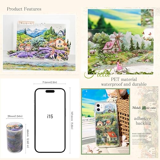 Kesari PET Tape Stickers for Scrapbooking Supplies,6 Rolls Landscape Cottages Tape Scrapbook Stickers for Journaling Supplies, DIY Crafts(Beauty)