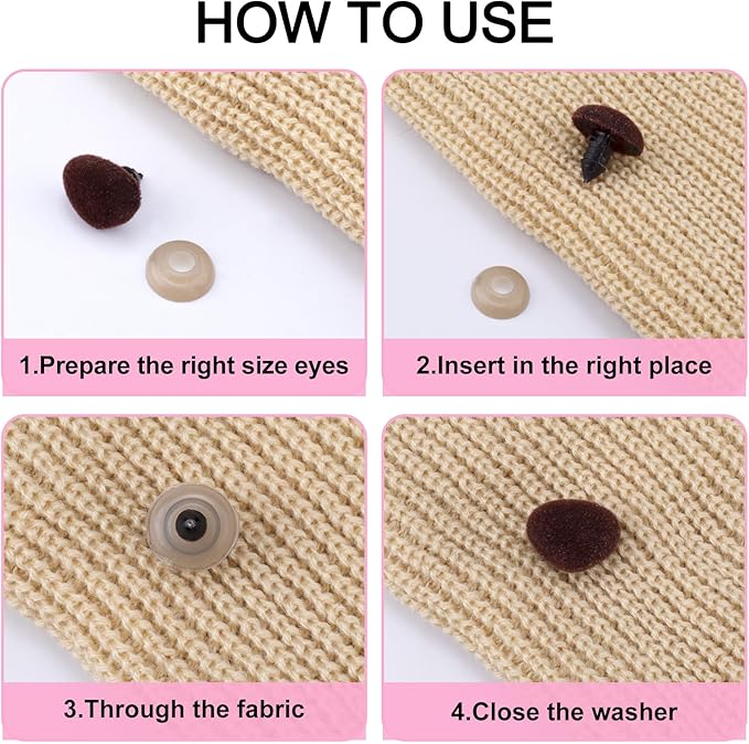 CustomyLife 32pcs Safety Noses for Amigurumi, 4 Sizes Plastic Craft Doll Noses with Washers, Flocking Stuffed Noses for Crochet Puppet Plush Toy Accessories- Red & Brown