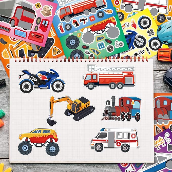 24 sheets 8.27''×5.9'' make your own vehicle stickers for kids toddlers, make a face stickers for kids party favors activities