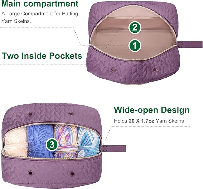 Crochet Yarn Bag Knitting Bag Storage for Crocheting Accessories Crochet Hook Case Organizer Gift for Crochet Lovers (Purple)