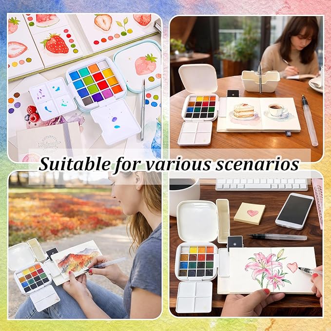 Mini Travel Watercolor Paint Set - Small Pocket Water Colors Paint Set with 16 Colors, Sketchbook, Brush, Clip, Portable Painting Art Kit for Adult, Beginners, Artists & Painting Enthusiasts