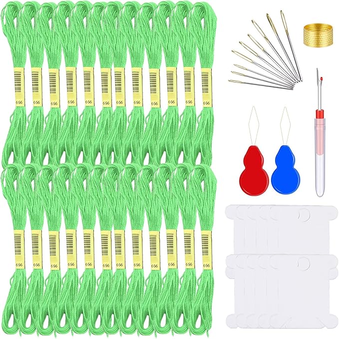 Embroidery Floss Kit-24 Skeins Premium Cross Stitch Thread for Knitting, Embroidery Stitching and Cross Stitch Project (Light Green)