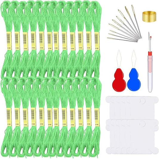 Embroidery Floss Kit-24 Skeins Premium Cross Stitch Thread for Knitting, Embroidery Stitching and Cross Stitch Project (Light Green)
