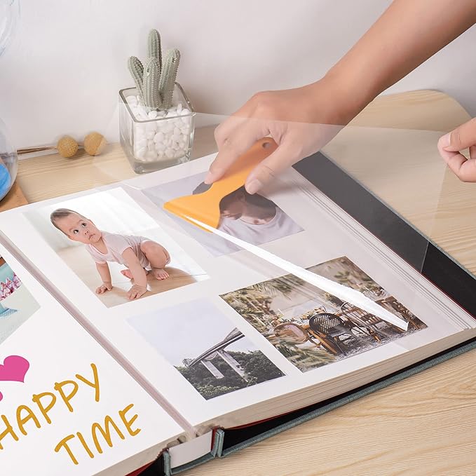 Large Photo Album Self Adhesive 4x6 5x7 3x5 8.5x11 Scrapbook Magnetic Album DIY Scrap Book Length 13 x Width 12.8 (Inches) 120 Sticky Pages Linen Cover DIY Photo Album (Green)