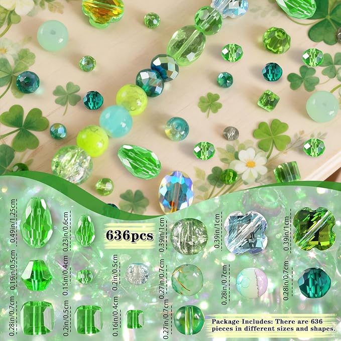 636pcs st. patrick's day glass beads for jewelry making - green crystal beads sparkly faceted beads hole drilled diy for st. patrick's day bracelets craft earrings bracelet necklace jewelry making
