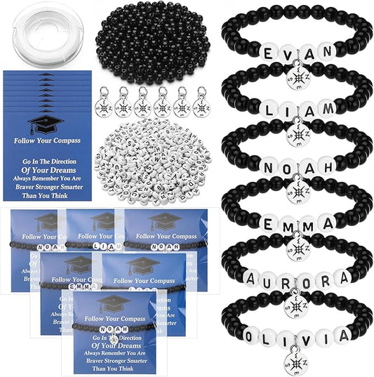 Cunno Pcs 24 Sets Gifts Bracelet Making Kit Adjustable Bracelet with Name Beads Gifts Party Favor DIY Craft for (Blue)