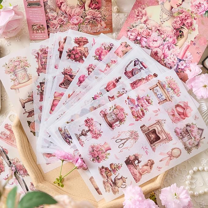 Scrapbook Sticker Book, 450+ Pre-cut Aesthetic Journal Stickers, Scrapbooking Stickers for Adults, Vintage Decorative Decals, Sticker Book for Adults for Journaling, Scrapbooking, Collage, Card Making