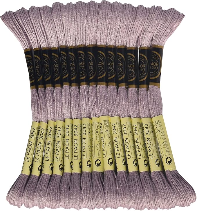 LE PAON Embroidery Floss, 14-Pack Six Strands 100% Long Staple Cotton Embroidery Thread, 8.7-Yard，Color Number：3042, Very Light Antique Violet