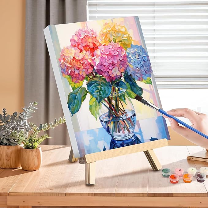 Hydrangea Paint by Numbers for Adults with Framed Canvas-with Wooden Easel,Vase Flower Paint by Number on Canvas,DIY Acrylic Oil Painting Kits with Brushes Nice Gift Box for Home Wall Decor(12x16inch)