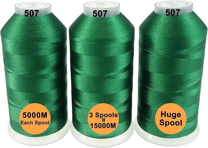 New brothreads - 40 Options- Various Assorted Color Packs of Polyester Embroidery Machine Thread Huge Spool 5000M for All Embroidery Machines -3xGreen