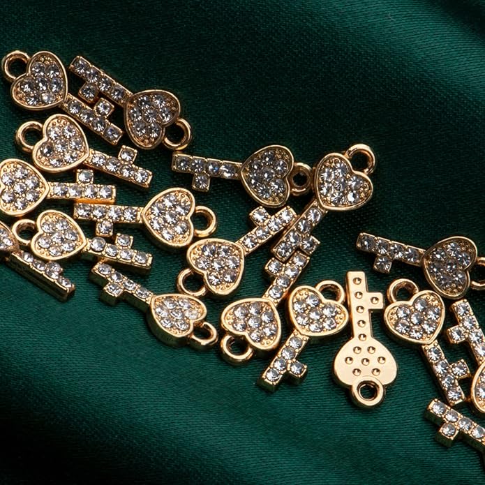Pack of 20 Rhinestone Charms Gold Plated Pendants Pave Crystal Accessories for Necklace Bracelet Jewelry Making DIY Crafting