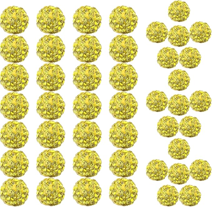 10mm Lemon Yellow Grade A Rhinestone Beads for Baseball Necklace-Round Disco Ball Bead Rhinestone Clay Beads for Earring Jewelry Making,Necklace Bracelet,DIY Craft Supplies(200 pcs)