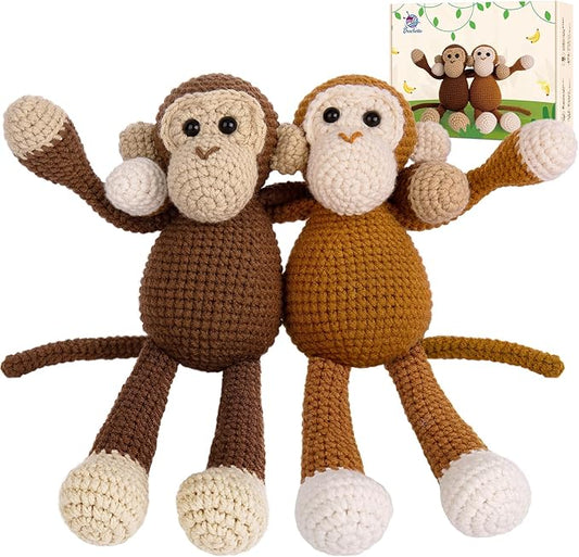 Crochetta Crochet Kit for Beginners, Crochet Kits with Step-by-Step Video Tutorials, Learn to Crochet Animal Kit for Adults Kids, DIY Craft Knitting Supplies, Monkey Amigurumi Gift(40%+ Yarn)