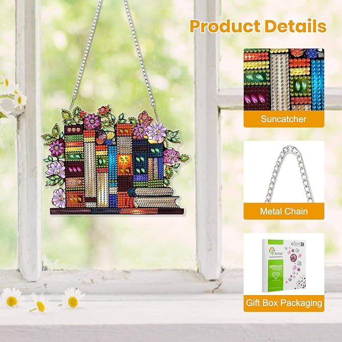 EOBROMD Diamond Hanging Art Kits for Adults Book, Diamond Art Painting Flower Window Pendant Kits Suncatchers, DIY Special Shaped Rhinestone Adults, Home Wall Decor