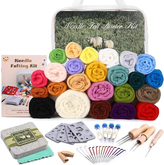 Mayboos Needle Felting Kit, 24 Colors Wool Roving Set, Felting Needles with Felting Tool and Foam Mat Needle Felting Kits for Beginners Adult DIY Arts and Craft