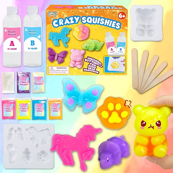 Carolart Make Your Own Squishies Animal Toys，6 Rubber Characters Making kit，Glow-in-the-Dark Science Activity kit, Silicone Squishies Craft Kit，Squeeze Gift Set for Boys and Girls Ages 6-12