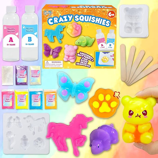 Carolart Make Your Own Squishies Animal Toys，6 Rubber Characters Making kit，Glow-in-the-Dark Science Activity kit, Silicone Squishies Craft Kit，Squeeze Gift Set for Boys and Girls Ages 6-12