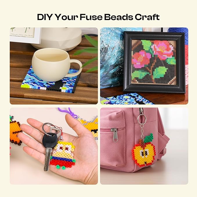caydo fuse beads iron kit with design app & 200+ patterns for beginners, 10500pcs 36 colors 5mm iron beads for kids kit, customizable melting bead kit for 5-12 girls diy craft gift