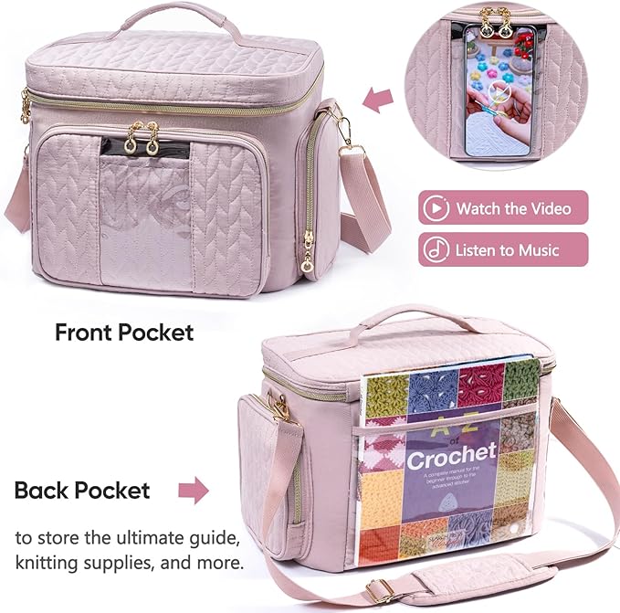 Crochet Bag Organizer - Yarn Bags for Crocheting - Crochet Storage Bag with Pockets for Crochet Hooks, Crochet Accessories - Yarn Organizers - Yarn Holders for Crocheting - Knitting Bags