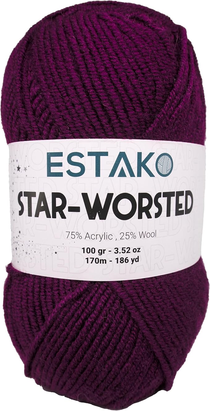 Estako Star-Worsted Yarn - 75% Acrylic 25% Wool - Soft Medium Weight #4-100g (3.52oz) - 170m (186yds) - Crochet & Knitting Yarn (40609 - Aubergine)