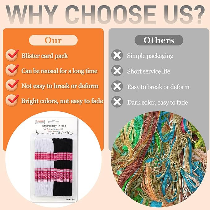Embroidery Floss,12 Skeins Black and White Embroidery Thread,Friendship Bracelet String for DIY Making,Embroidery Crafts