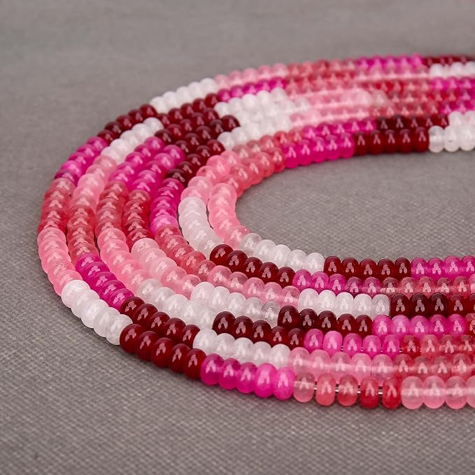 2 Strands (150PCs) Pink Shade Jade Rondelle Beads, 5 * 8mm Gemstone Loose Spacer Abacus Disk Beads for DIY Bracelet Necklace Earrings Jewelry Making, Craft Supplies Beading Kit