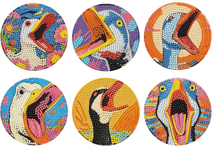 EWJRNSF 6 PCS Diamond Art Coasters Kits, Small Diamond Painting Coasters, Fall Diamond Art Kits for Adults Beginners, Arts and Crafts Supplies Item Sets Not with Holder Duck Style