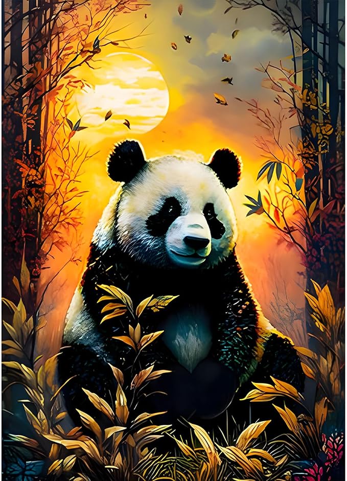 SENQAO Panda Diamond Art Kits for Adults, DIY 5D Animal Diamond Art Kits, Panda Diamond Art Full Drill Crystal Rhinestone Embroidery Craft Kits for Home Wall Decor 12x16inch