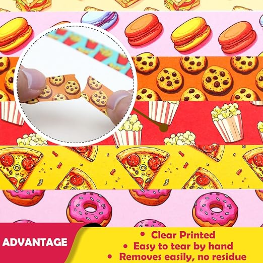 12 Rolls Cute Food Themed Washi Tape Set, Cartoon Yummy Dessert Decorative Tape Macarons Colorful Masking Tape for Journaling Supplies, Junk Journal, Scrapbooking, DIY Arts & Crafts Supplies