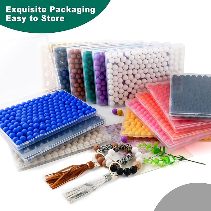 Silicone Beads, 150Pcs 15mm Round, Bulk for Keychain Making, Bracelet Making, Necklace Making, Deep Green